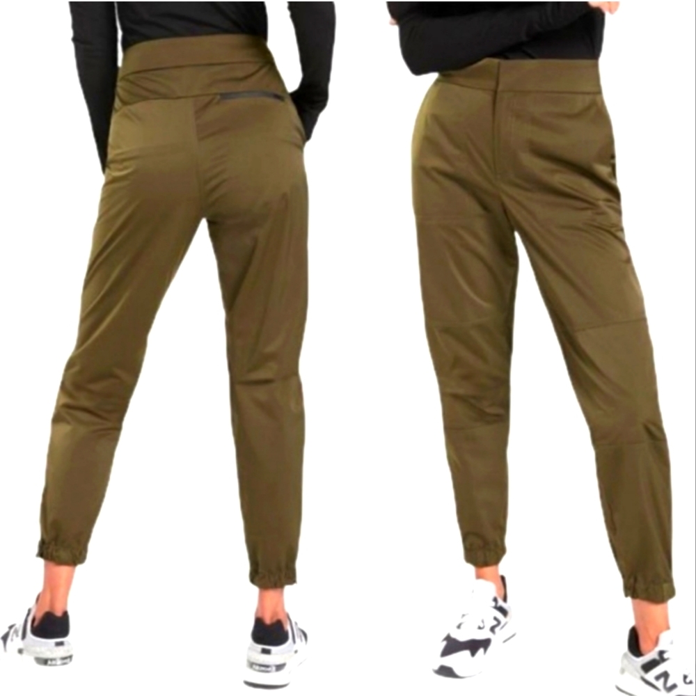 Athleta Radiant Active Jogger Pants in Olive Green w/ Side Ankle Zippers, sz 14